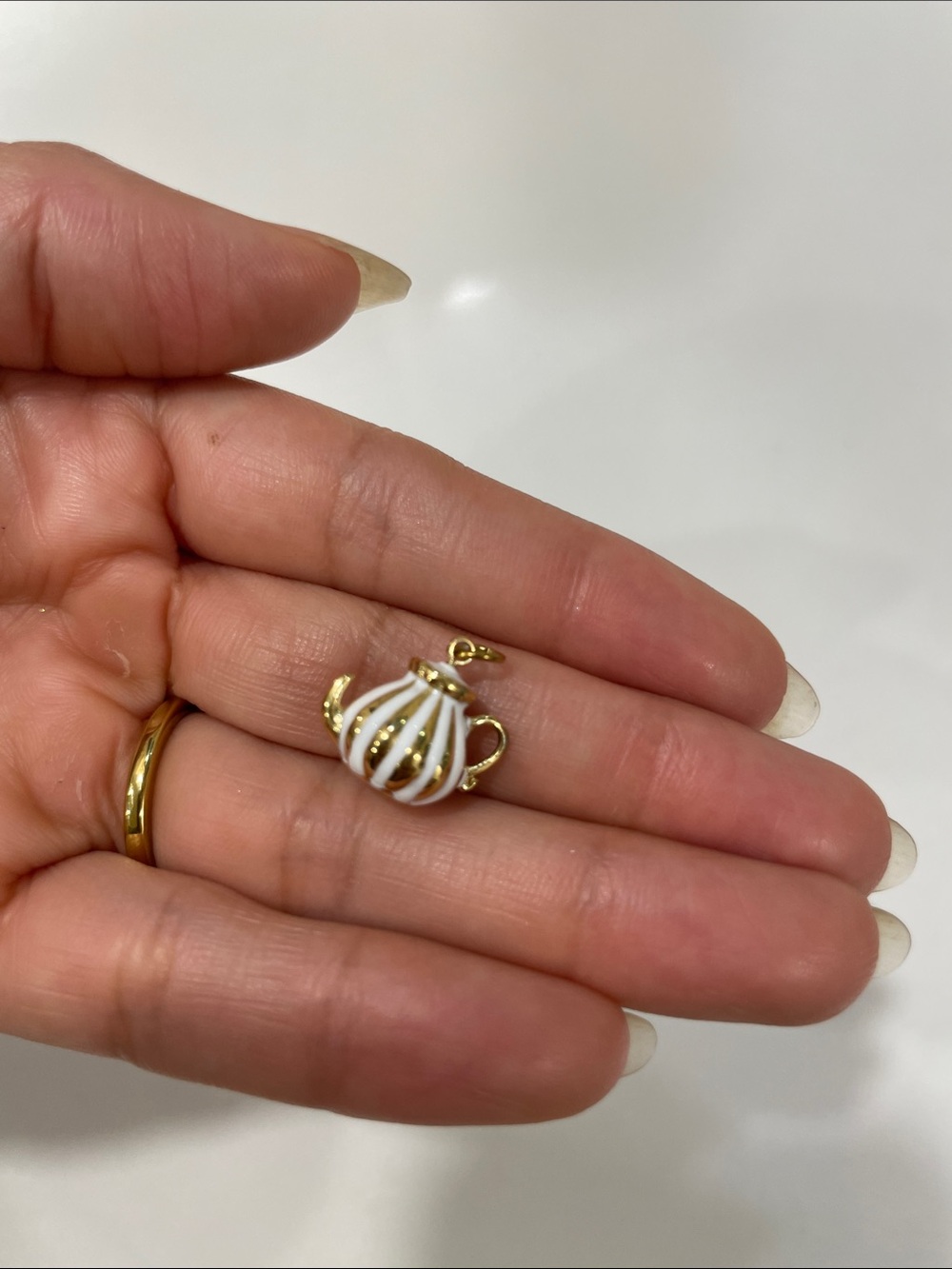 Gold and White Enamel Teapot Charm